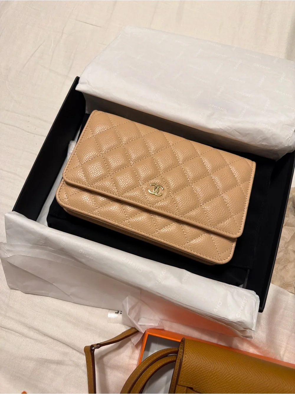 CHANEL Quilted Leather Clutch Wallet - Beige